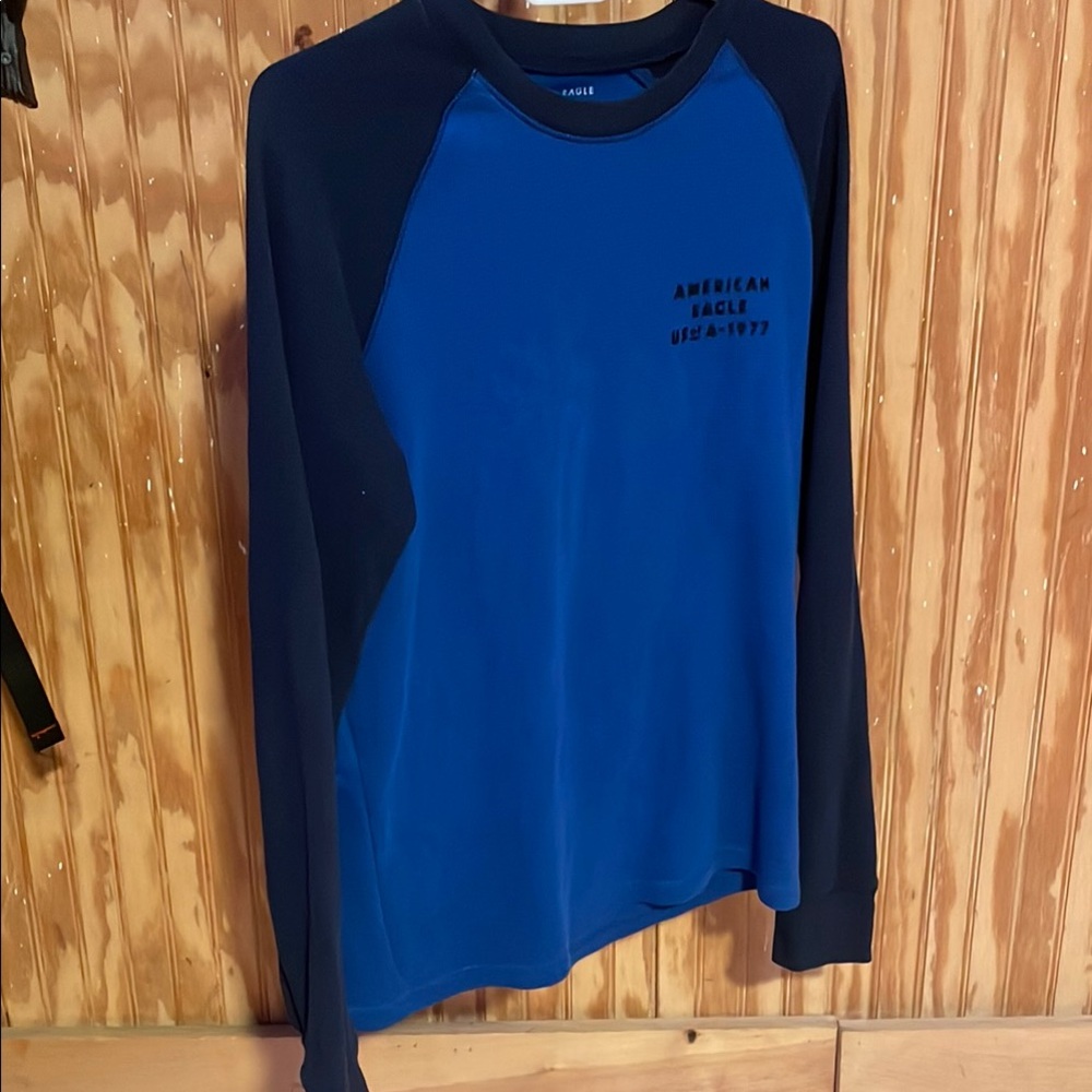 American Eagle Blue and Black Long Sleeve Shirt